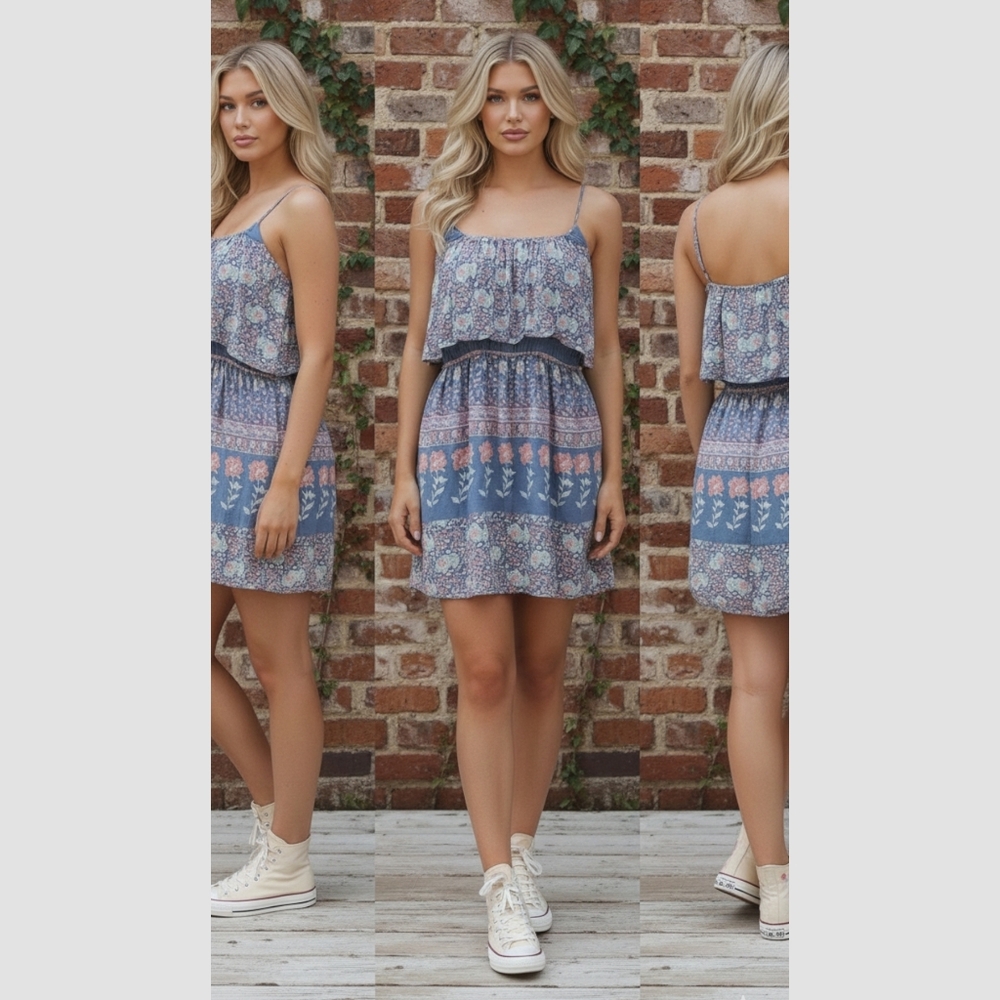 Bohemian Waterfall Floral Paisley Dress- S